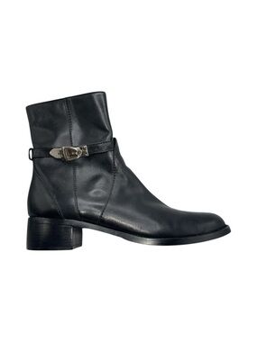 Etienne Aigner Boots Women’s Size 10 US Black Leather Silver Buckle Ankle Heeled